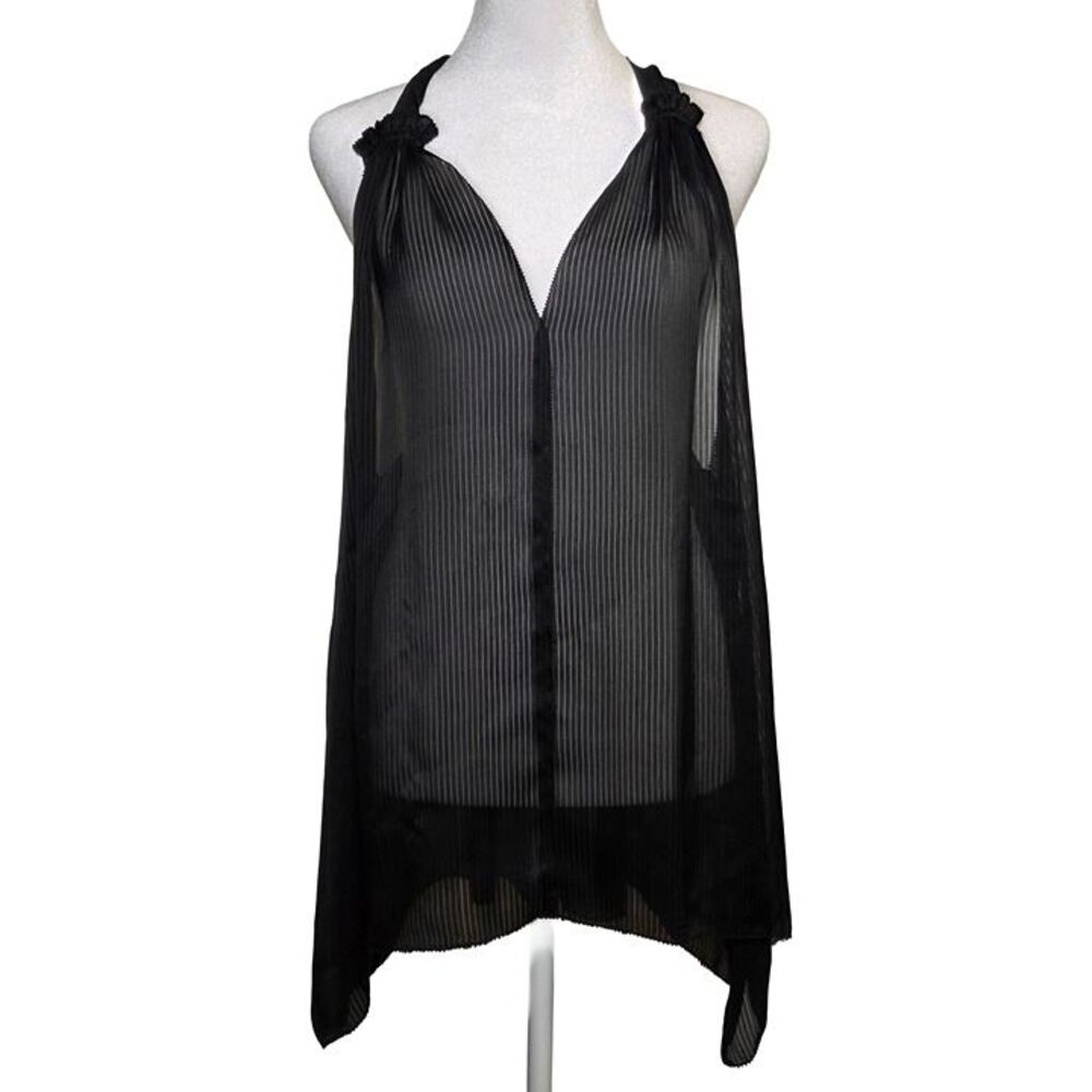 RACHEL ROY Black Sheer Longline Blouse Tunic LG Chiffon Minimalist Gothic Edgy
